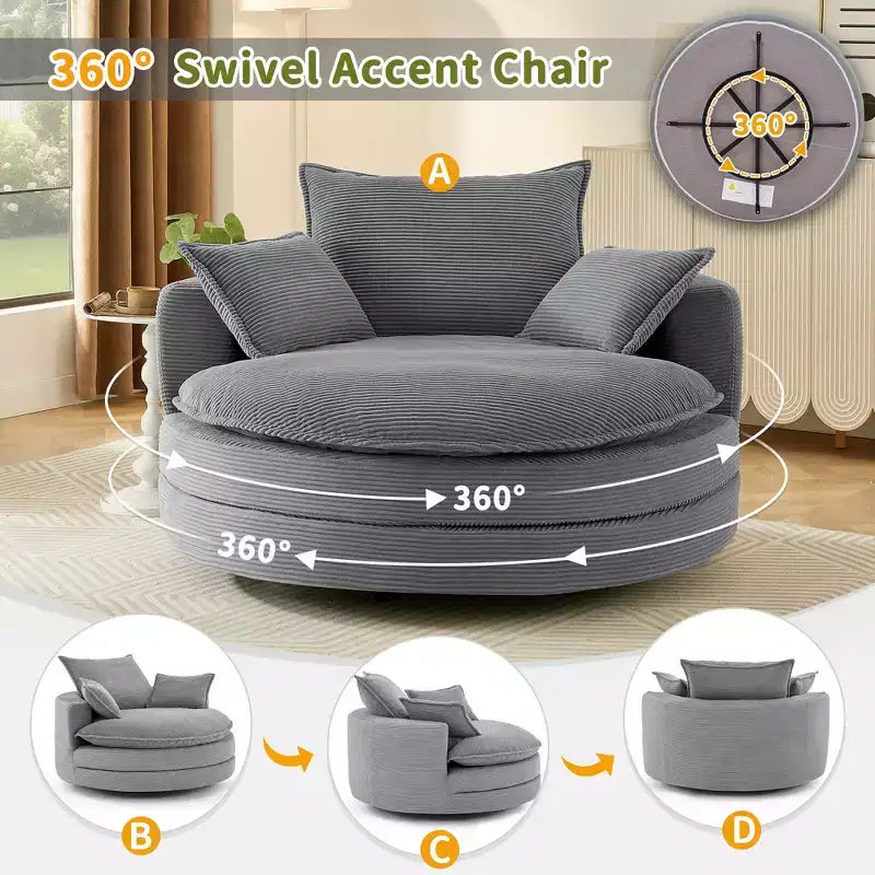 360° drehbarer Loungesessel, drehbarer runder Fass-Sessel mit Kissen für das Wohnzimmer