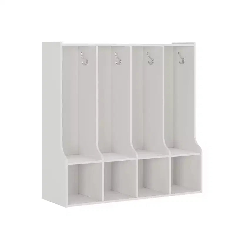 Braun/Weißes Garderobenfach mit 4 Abschnitten und 8 Haken, für Kinder