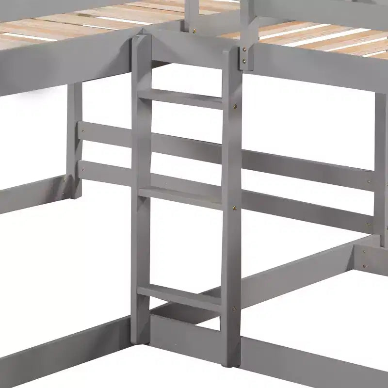 L-förmiges Etagenbett für 4 Kinder, Vierfach-Etagenbett mit Rutsche, Voll- und Twin-Holzrahmen für Schlafzimmer/Wohnheim
