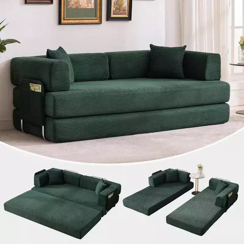 5-in-1 Schlafsofa, 78.8 Modulares Cord-Schlafsofa mit stabilem Rahmen, Multifunktions-Futon für kleine Räume, Wohnzimmer und Gästezimmer