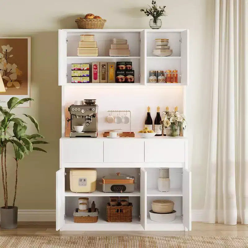 71 Zoll Küchenschrank, Aufbewahrungsschrank mit LED-Beleuchtung und Steckdosen, Buffet-Schrank mit Mikrowellenständer, verstellbare Regalböden