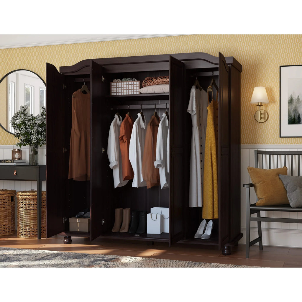 Palace Imports 100% Massivholz Kyle 4-türiger Kleiderschrank mit Massivholz- oder Spiegeltüren