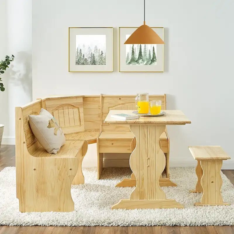 MUSEHOMEINC Essgruppe im traditionellen Stil, 3-teilig, aus massivem Holz, mit Eckbank und verstecktem Stauraum, Eckbank-Esstisch-Set