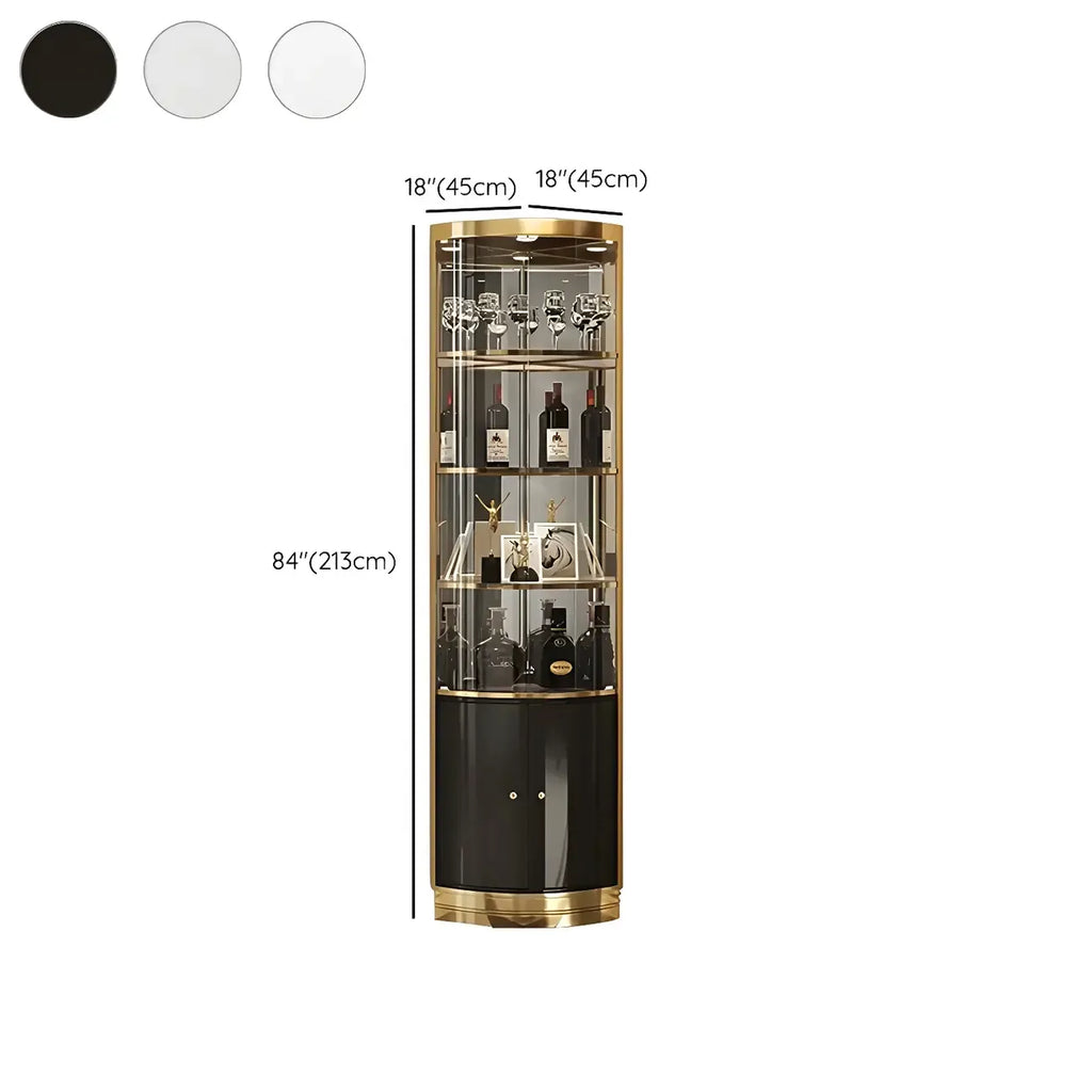 Glam Glossy Glas Gold Metall Abgerundete Display-Eckvitrine