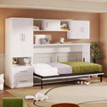 Murphy-Bettrahmen in Einzelbettgröße, Holzschrankbett mit integriertem Kleiderschrank, Aufbewahrungsschubladen und offenen Regalen, Weiß – ModernLuxe