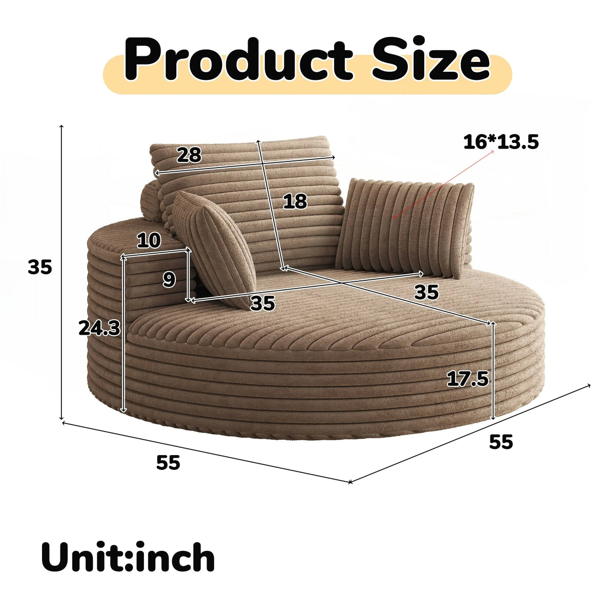 Einzelsessel aus Kord-Chenille-Schaumstoff, drehbar