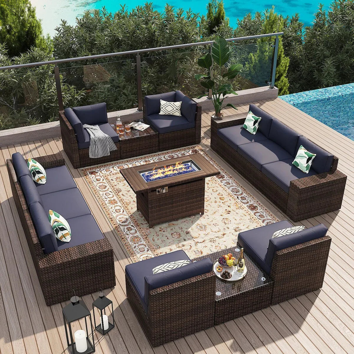 13-teiliges Gartenmöbel-Set mit Feuertisch