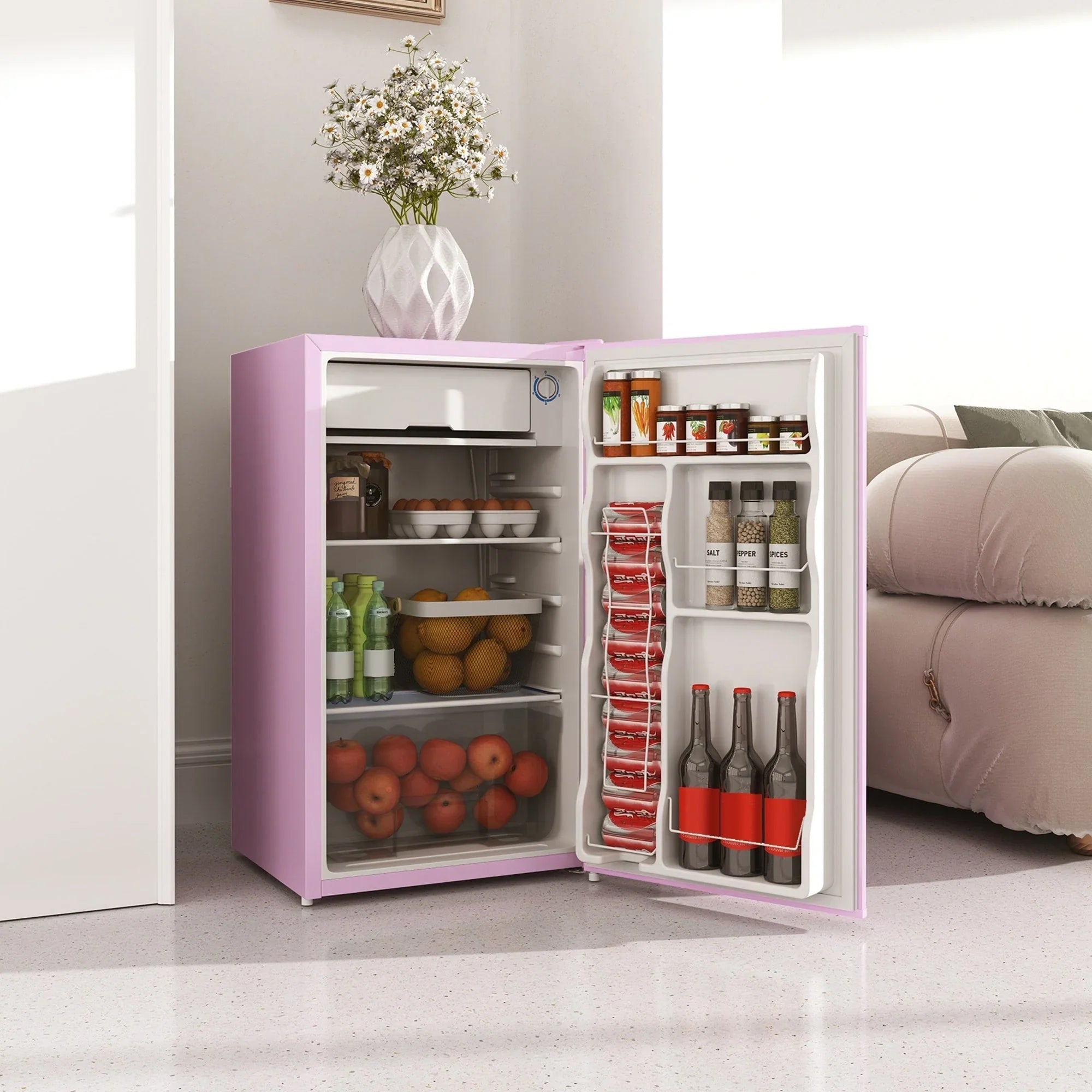 HOMCOM 90L Mini-Kühlschrank mit Gefrierfach, Kompakter Kühlschrank mit einer Tür und einstellbarem Thermostat für Schlafzimmer