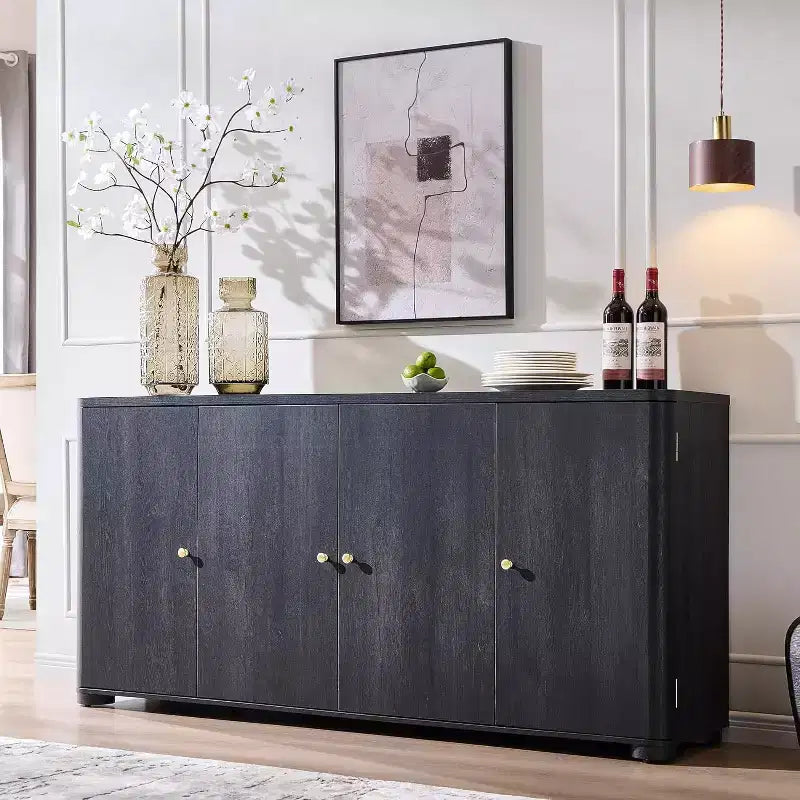 Küchenbuffet Anrichte mit 4 Türen und Regalen, modernes großes Sideboard Buffet Aufbewahrungsschrank, 66 Kaffeebar-Aufbewahrungsschrank
