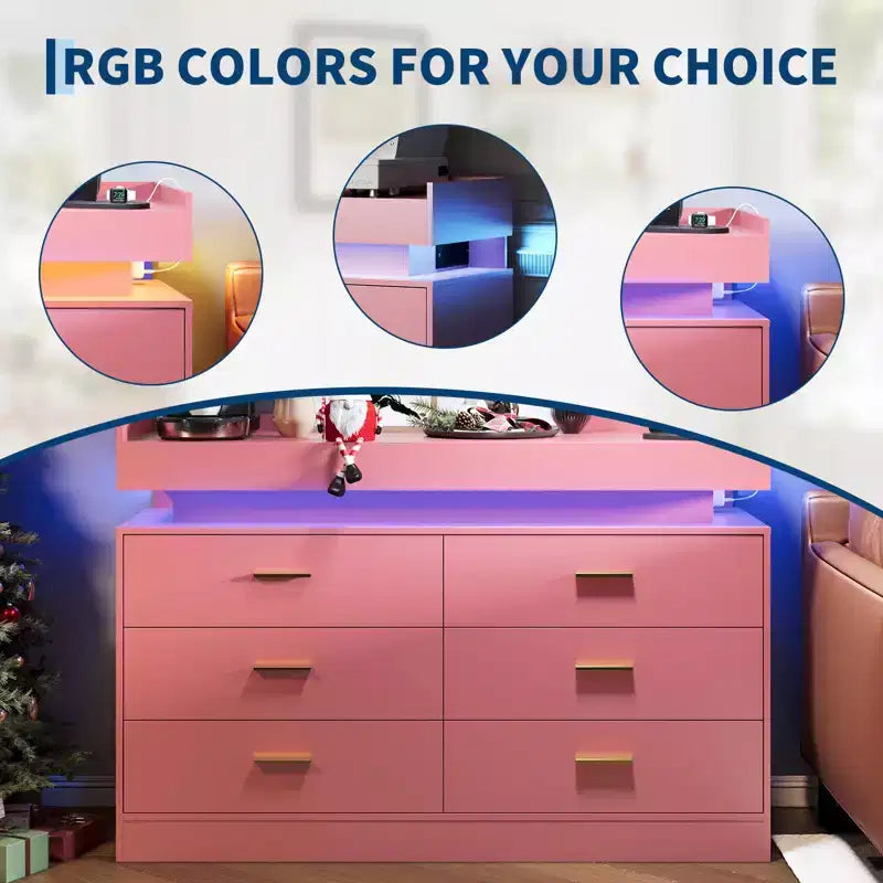 Moderner TV-Schrank mit 6 Schubladen & LED-Beleuchtung, schwebende Arbeitsplatte als Kaffeebar für Wohnzimmer Entertainment Center