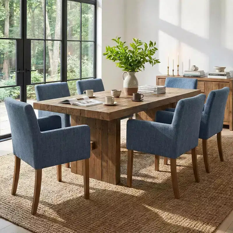 Set aus 6 gepolsterten Esszimmerstühlen mit Armlehnen, moderne Leinen-Sessel mit Holzbeinen, Akzentstühle für Esszimmer, Wohnzimmer - Panipeachy