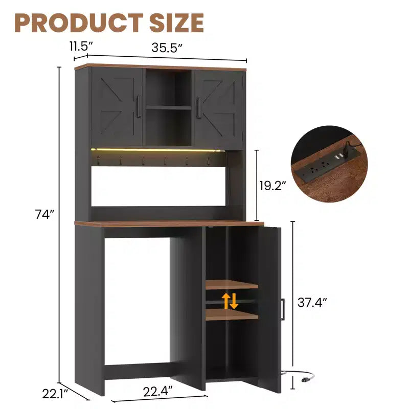 Besiost Küchenschrank mit Mini-Kühlschrankfach, Kaffeebar-Schrank mit Ablagefach