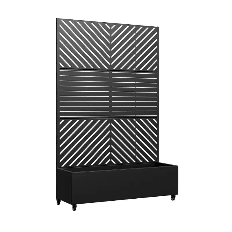 MAYEERTY Pflanzkasten mit Spalier Eisen Schwarz Parallel Line 01 Lamellen klassisch kombiniert Stil 183x119x41cm 3-teiliges Set