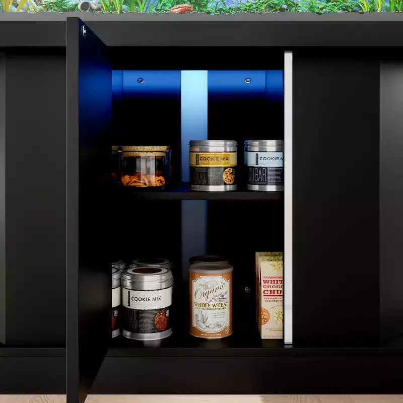 GDFStudio Logan Moderner Aquarienunterschrank aus Holz mit Steckdosenleiste und Aufbewahrungsschrank