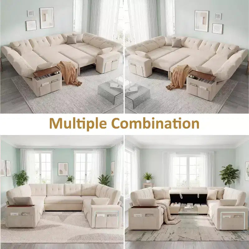 Dyonery 112 Modulares Schlafsofa mit Ausziehfunktion, U-förmiges Schnittsofa mit Stauraum, extra breite und tiefe Sitzflächen für das Wohnzimmer