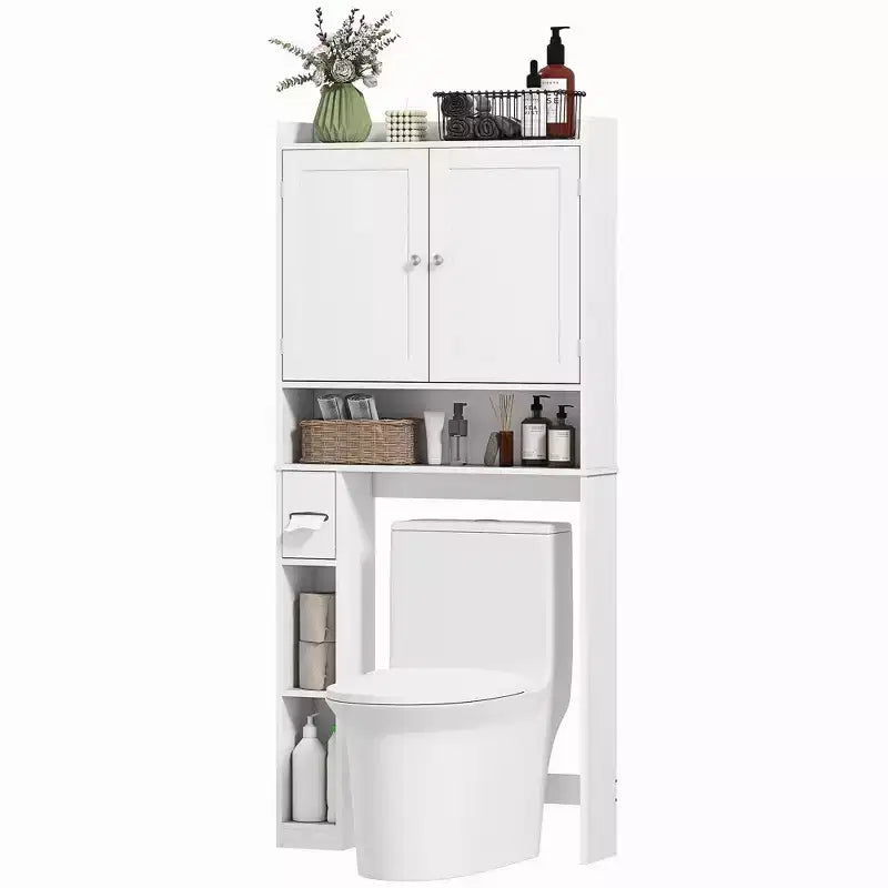 HOMCOM Überbau für die Toilette, moderner Badezimmer-Organizer mit 2 Türen, Toilettenpapierhalter, freistehendes Platzsparwunder