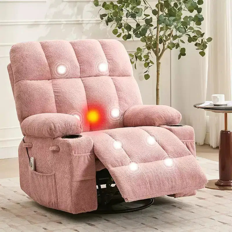 Übergroßer Relaxsessel für Erwachsene, Manueller Dreh-Schaukelsofa, Seitentaschen & Getränkehalter für Große und Schwergewichtige, Wohnzimmer