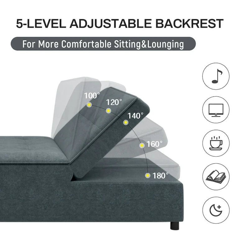 72.5 Leinen 4-in-1 3-Sitzer Schlafsofa mit 5-fach verstellbarer Rückenlehne und Aufbewahrungstasche
