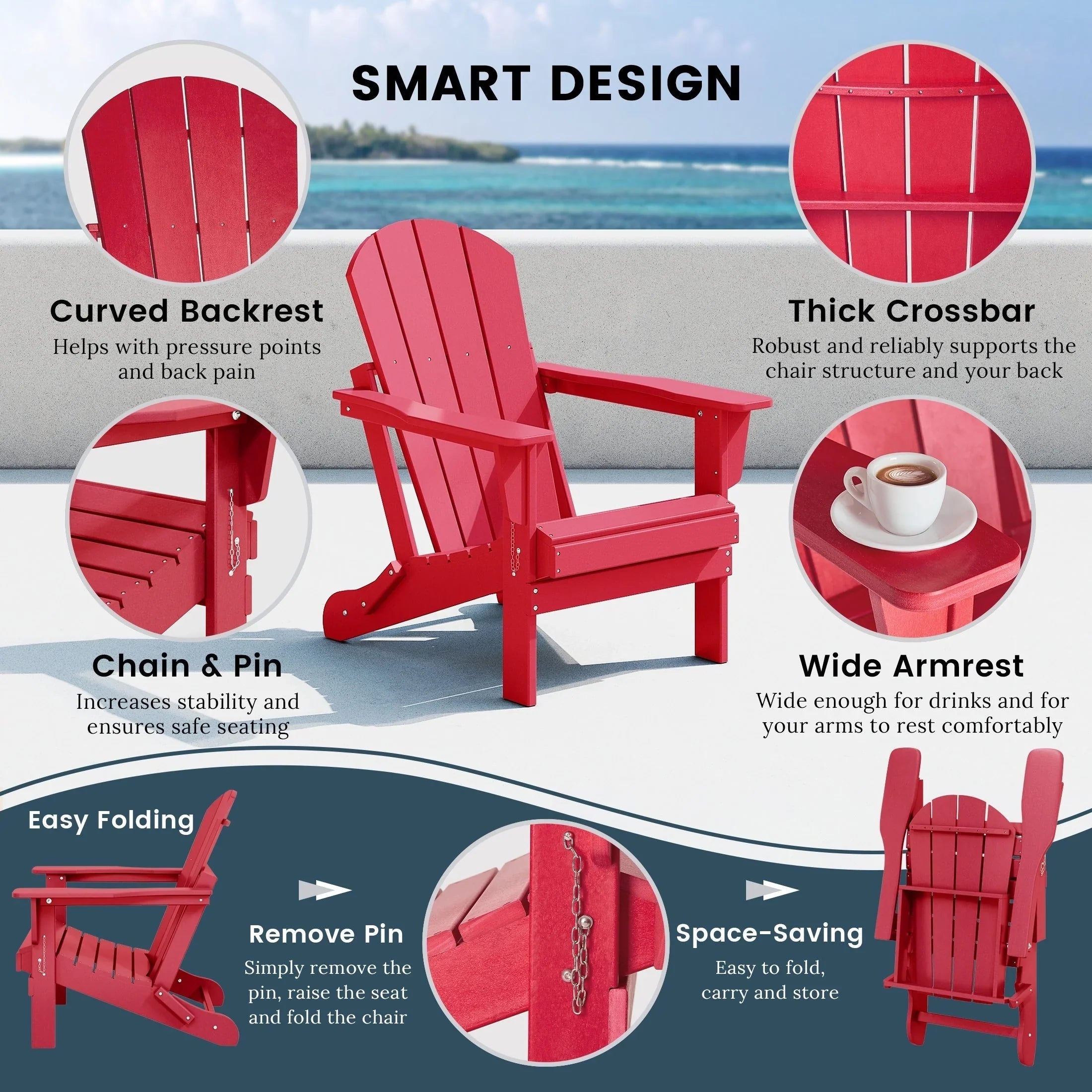 Polytrends Laguna Faltbarer Adirondack-Stuhl für den Außenbereich, wetterfest und lichtbeständig