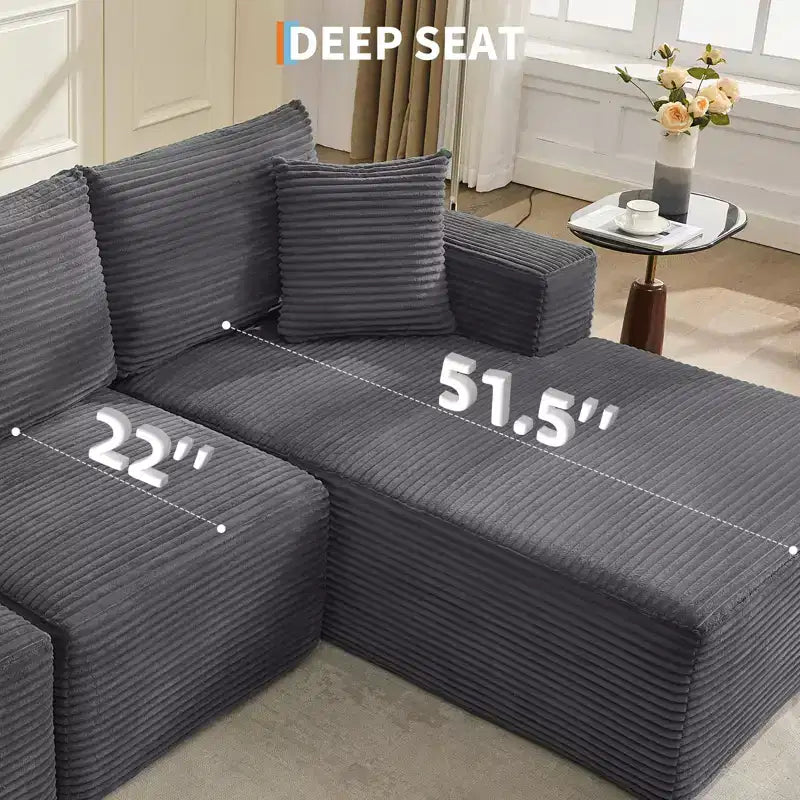 108 Modernes Sofa, 3-Sitzer Polster Ecksofa mit Kissen, Tiefes Sofa, Keine Montage Erforderlich