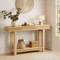 Geriffelter Konsolentisch aus Holz, Bauernhausstil, 2 Etagen mit Ablagefach, rechteckiger schmaler Eingangstisch, hinter dem Sofa, für Foyer, Flur, Wohnzimmer