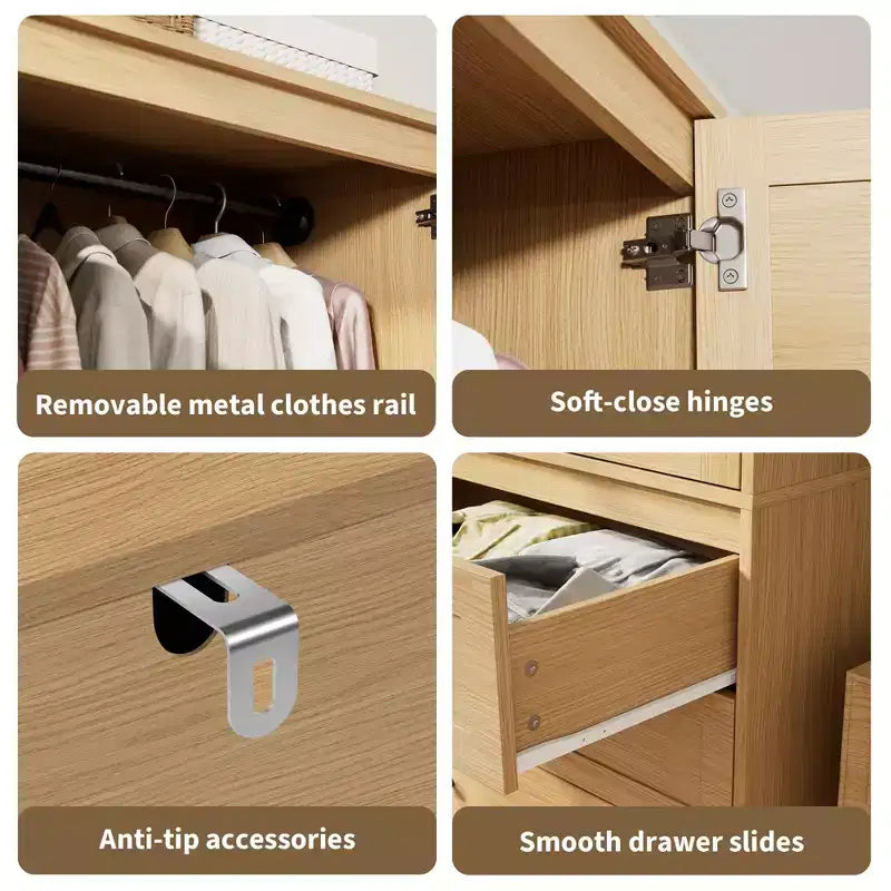COZONY Kleiderschrank mit 3 Schubladen und 2 Türen, moderner Holzschrank für Schlafzimmer, robuster weißer Stehschrank
