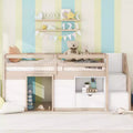 Okak Massivholz-Hochbett mit Treppe & Stauraum, Niedriges Etagenbett mit Schubladen & Regalen, Multifunktionales Hochbett für Kinder, Jugendliche