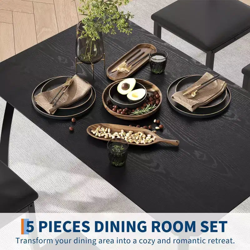5-teiliges Küchen-Tisch- und Stuhlset mit Metallrahmen und abgeschrägtem Design