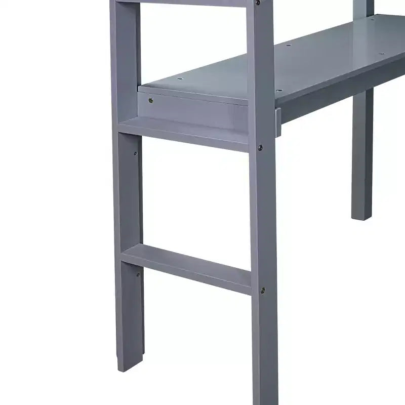 Okak Minimalism Hochbett mit Leiter, Hochbett aus Kautschukholz mit Sicherheitsgeländer und integriertem Schreibtisch, Bettrahmen für Kinder, Jugendliche