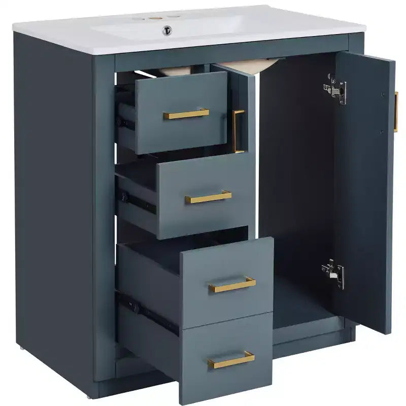 30 Zoll Einzelwaschtisch-Badschrank mit Unterschrank und 3 Schubladen – Schwarz / Blau / Grün / Indigo / Weiß