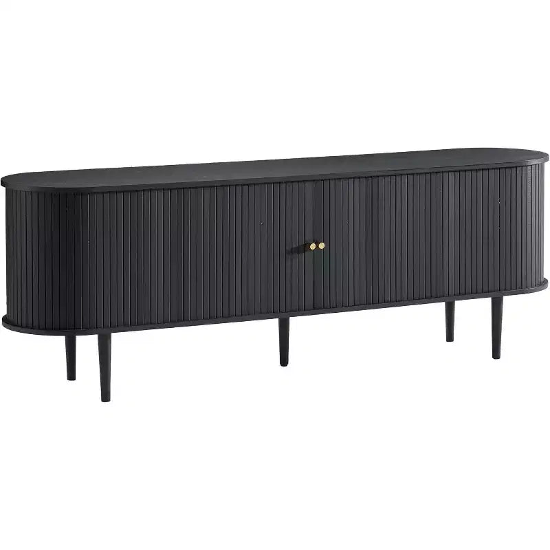 AMERLIFE 70 TV-Schrank mit Massivholzbeinen, Mid-Century Modern TV-Konsole mit Rolltür