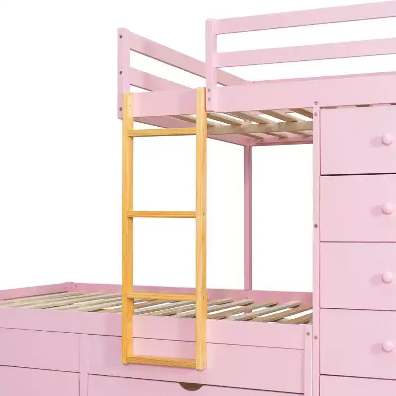 Modernes Etagenbett mit voller Größe, integriertem Kleiderschrank und 7 Schubladen