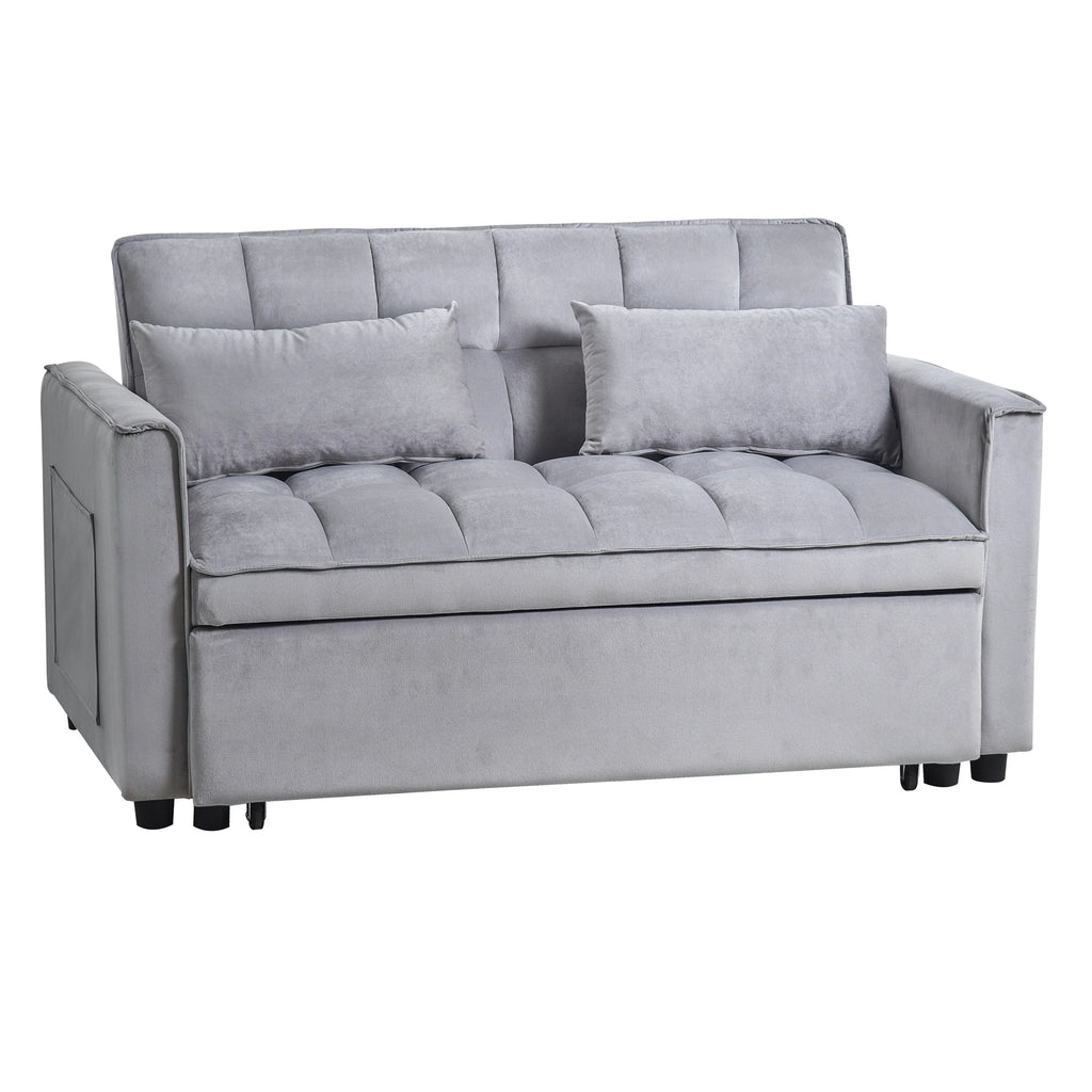 Modernes Schlafsofa zum Ausziehen, 3-in-1 Schlafsofa mit verstellbarer Rückenlehne, Samt-Zweisitzer, Kissen & Seitentaschen