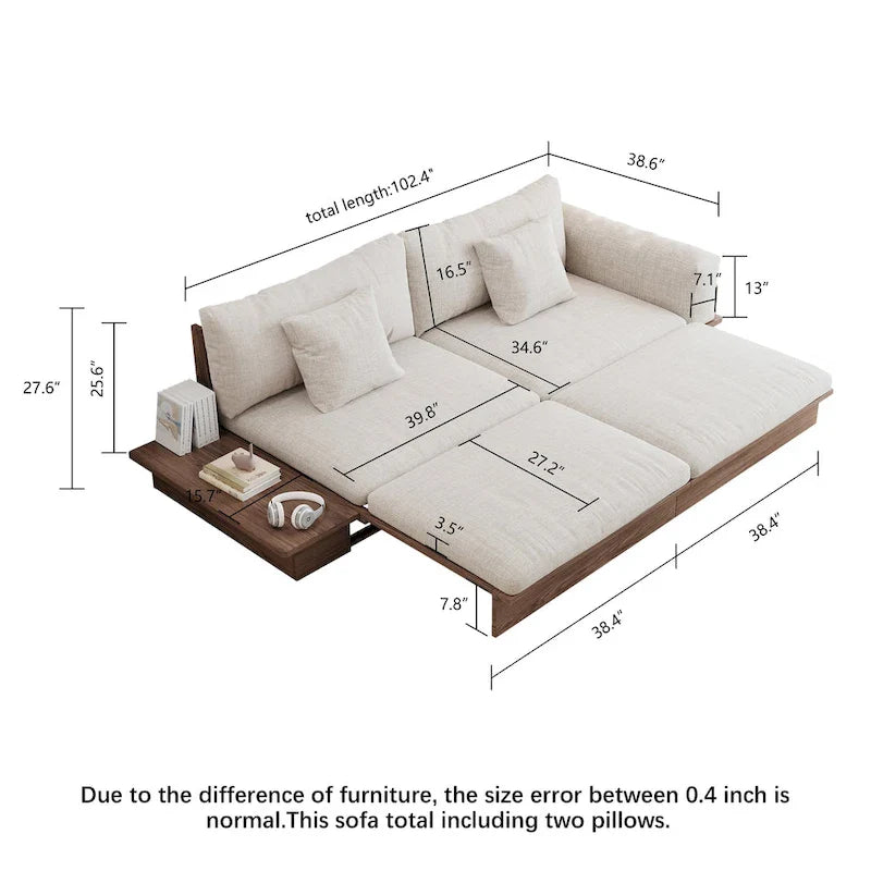 JASIWAY Modernes Sofa aus Massivholz mit Polsterung aus Baumwollleinen