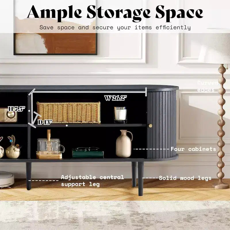 AMERLIFE 70 TV-Schrank mit Massivholzbeinen, Mid-Century Modern TV-Konsole mit Rolltür