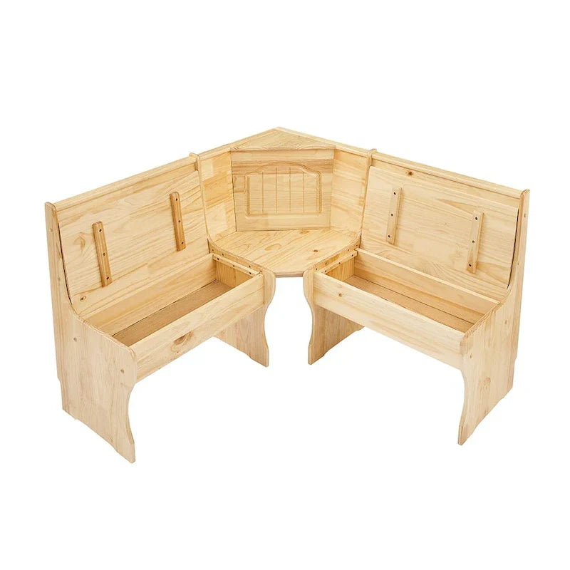 MUSEHOMEINC Essgruppe im traditionellen Stil, 3-teilig, aus massivem Holz, mit Eckbank und verstecktem Stauraum, Eckbank-Esstisch-Set