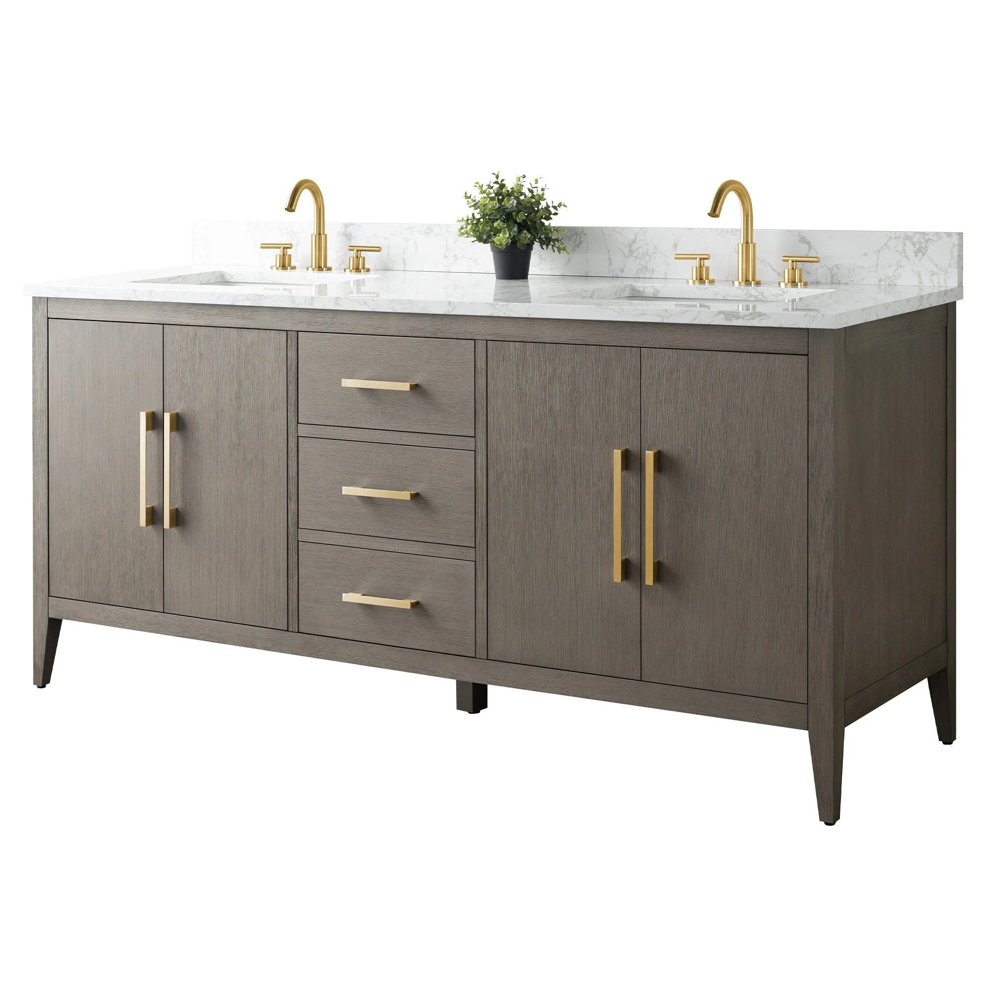 Vanity Art 72 Zoll Badezimmer-Waschtischunterschrank mit Doppelwaschbecken und Kunstmarmorplatte