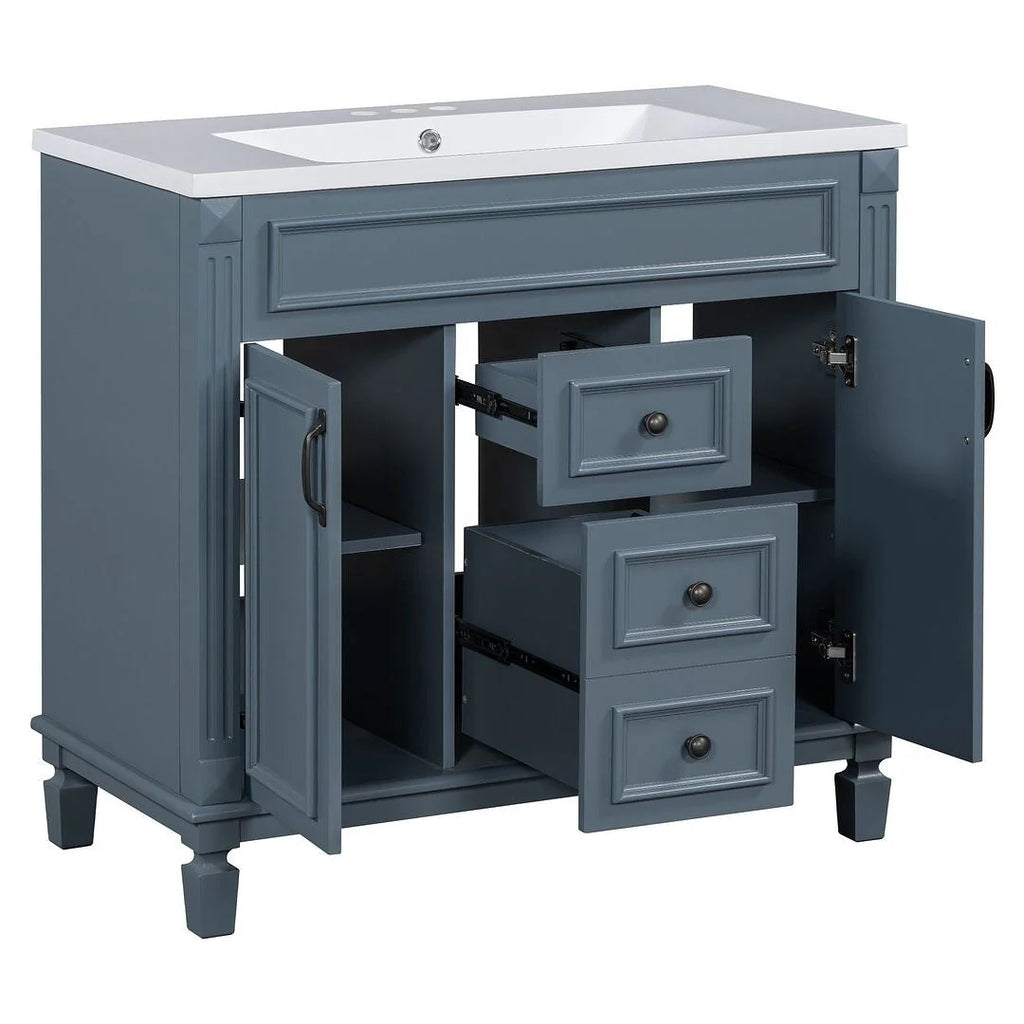 Moderner 36'' Badschrank mit Aufsatzwaschbecken und Spiegelschrank, 2 Türen und 2 Schubladen