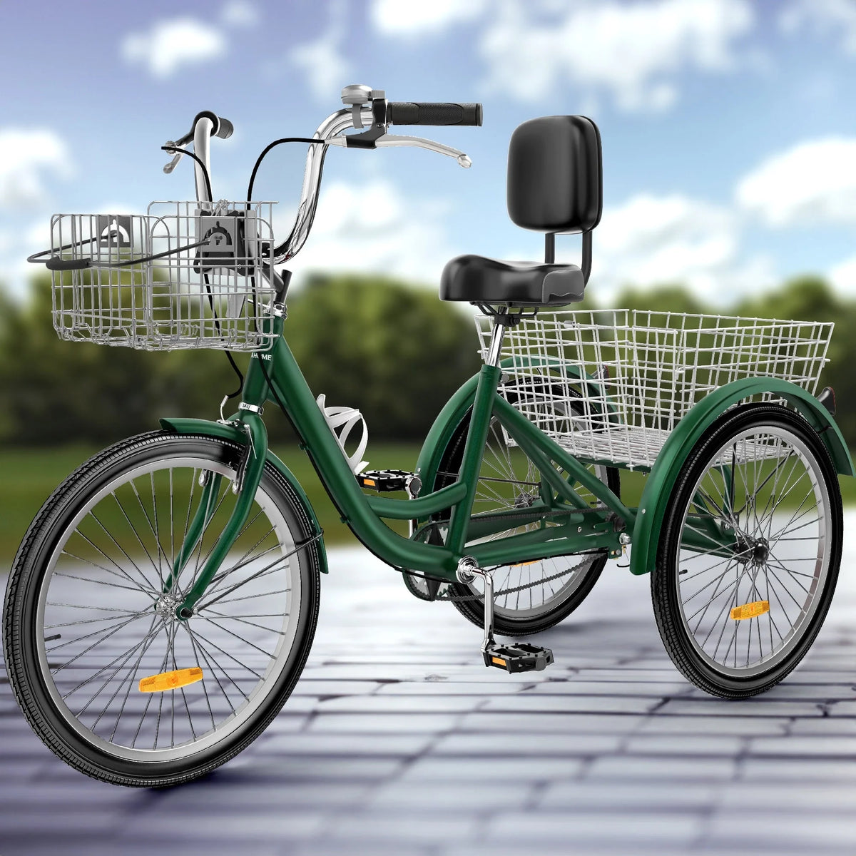 26 Zoll blaues Erwachsenen-Dreirad, 3-Rad-Fahrrad mit abnehmbaren Körben