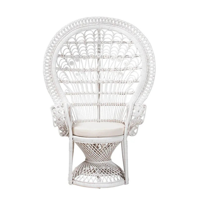 Kallima Moderner Bohemian Weißer Naturrattan-Pfauenstuhl