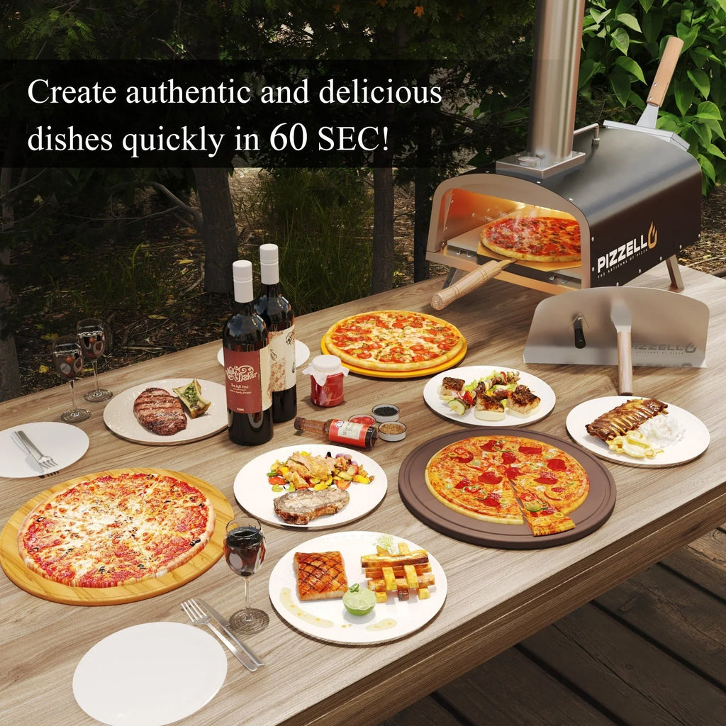 Multi-Brennstoff Outdoor Pizzaofen Steinbackofen mit Gasbrenner & Holzfach - 30 cm