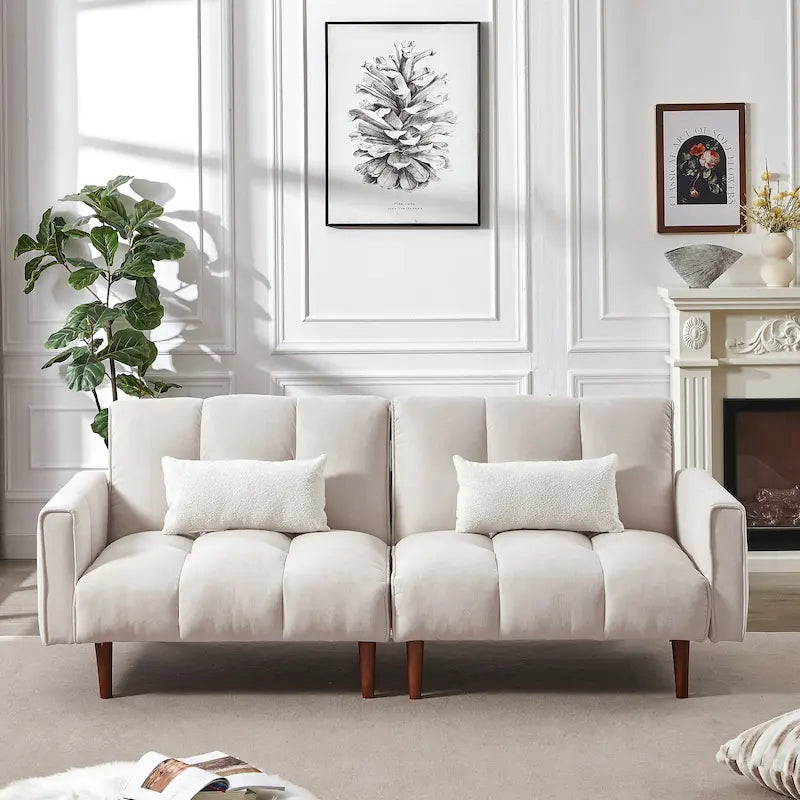 Verwandelbares Futon-Schlafsofa mit verstellbaren Positionen und Holzbeinen