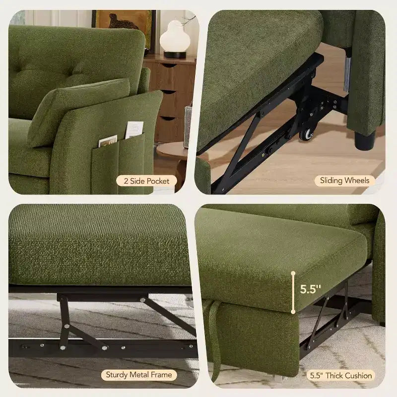 Dyonery 3-in-1 Schlafsofa, ausziehbares Schlafsofa mit Seitentasche und verstellbarer Rückenlehne, werkzeuglose Montage, faltbares Liebessofa