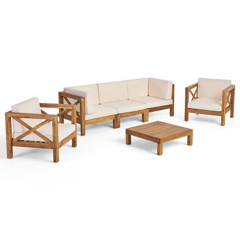 Brava 6-teiliges Loungeset aus Akazienholz von Christopher Knight Home für den Außenbereich