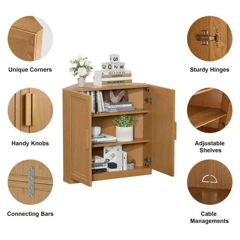 Dovelina Eckschrank mit verstellbaren Einlegeböden, Anrichte, Buffet, Weinschrank, Küchen- und Esszimmerschrank mit Holztüren – 31H x 31W, 36H x 31W
