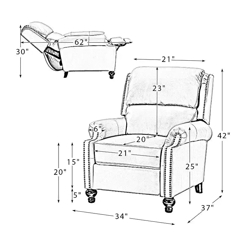 2er-Set Elisabete Modern Wingback Echtleder-Liegesessel mit Vintage-Nagelkopfleiste für Wohn- und Schlafzimmer | ART OF LIVING DESIGNS