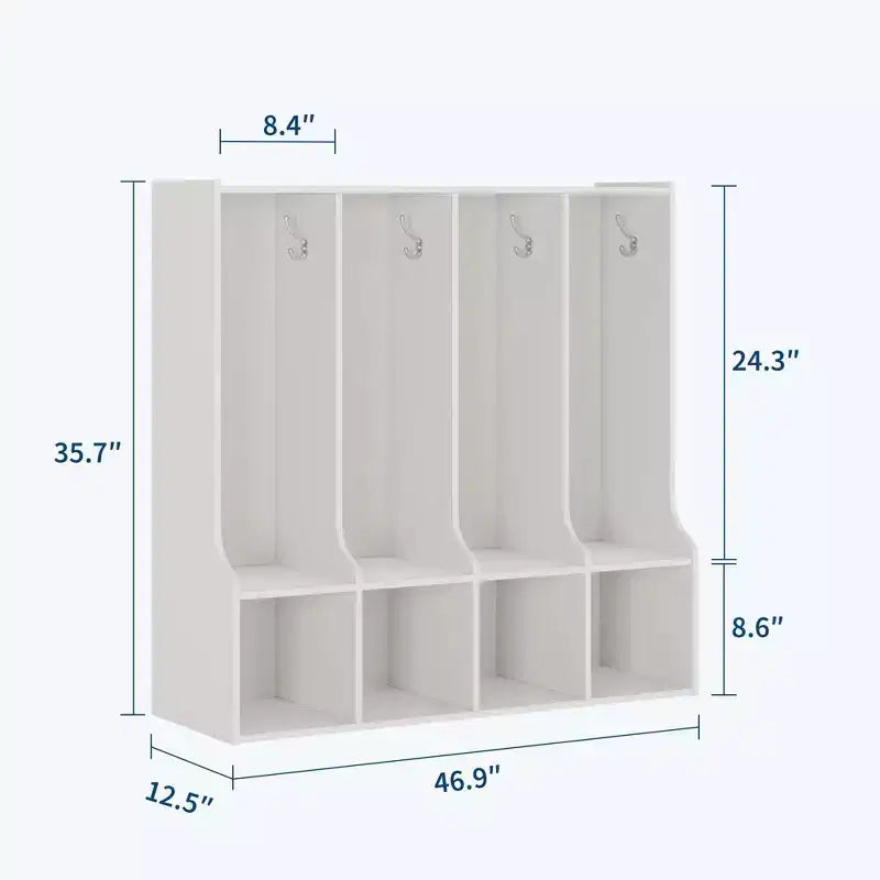 Braun/Weißes Garderobenfach mit 4 Abschnitten und 8 Haken, für Kinder