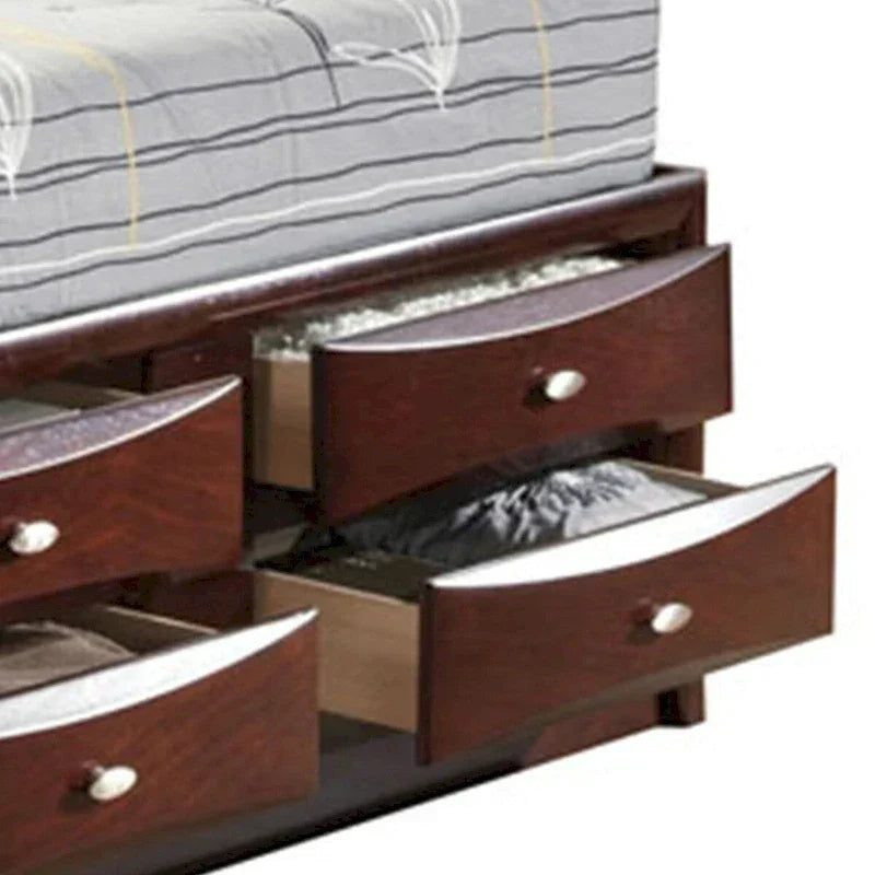 Paneelbett Queen Size mit Kopfteilregal und Schubladen, Braun