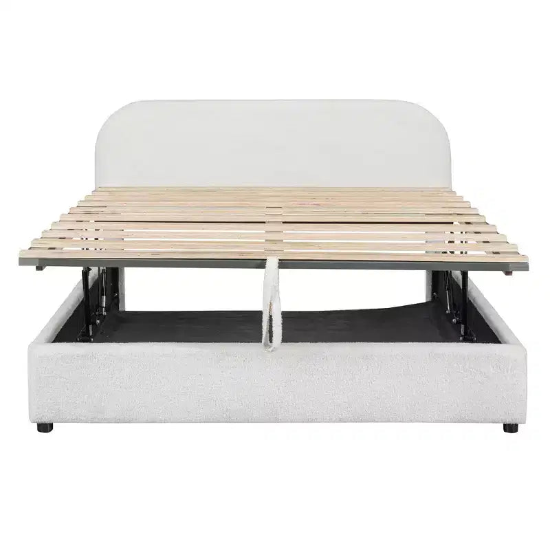 Gepolstertes Bett in Queensize-Größe mit Lift-Up-Stauraum – Weiß