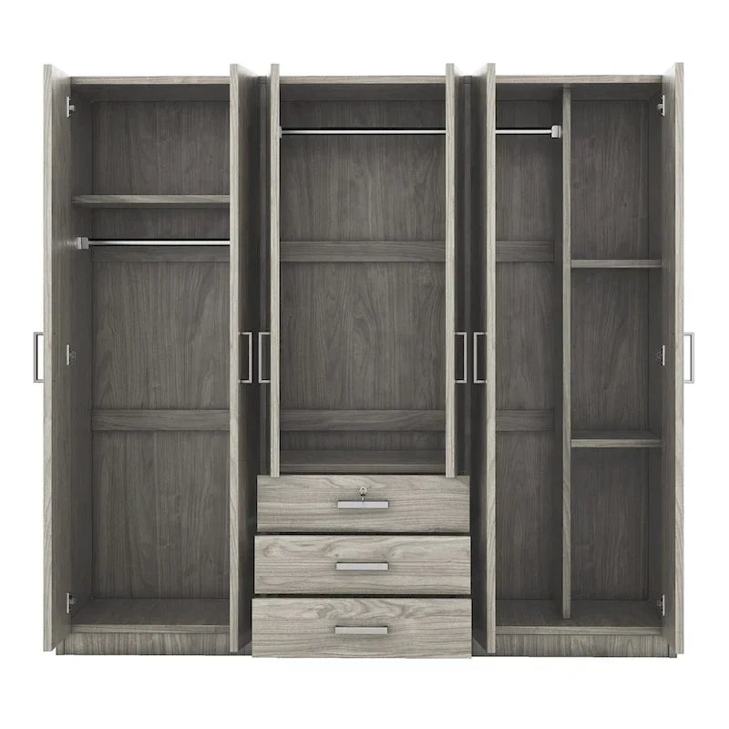 6-türiger Holz-Kleiderschrank mit 3 großen Schubladen für das Schlafzimmer